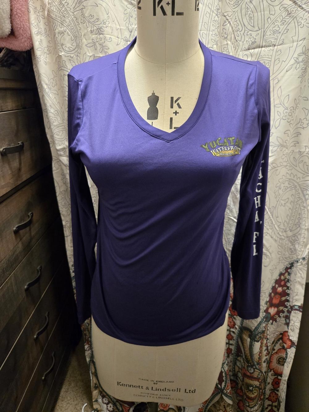 Sport-Tek Purple Long-Sleeve V-Neck Performance Shirt with Sleeve Text